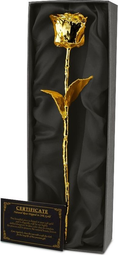 Trëndafil dekorativ Mikamax 24K Golden Rose, i veshur me ar, me kuti dhurate
