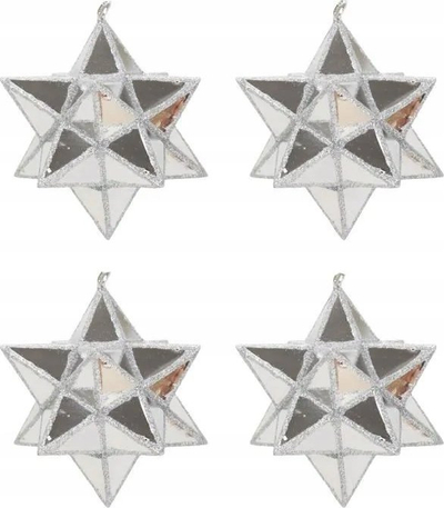 Set zbukurimesh për Pemë Krishtlindjesh, 4 yje PVC, 7 cm, ngjyrë argjendi