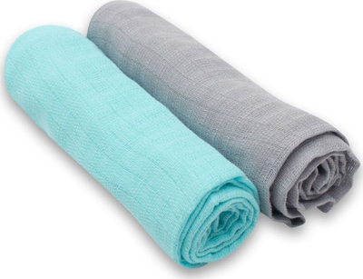 Pelenë pambuku NEW BABY, set 2 copë, 70x80 cm, gri dhe turquoise