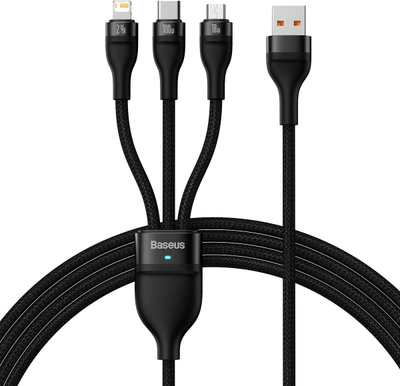 Kabllo karikimi Baseus Flash Series II CASS030001, 3 në 1, 1.2 m, 100W, e zezë
