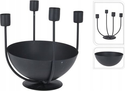 Mbajtëse qirinjsh Orion Bowl, metal, 4 vende, ngjyrë e zezë mat