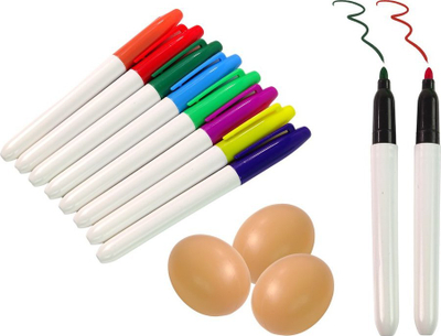 Set lodrash Lean për dekorim vezësh Pashke, 3 vezë plastike, 8 markera ngjyrash, shumëngjyrësh
