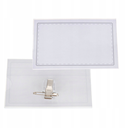 Badge identifikimi Geko 90x56mm, me kapëse dhe gjilpërë sigurie, transparent