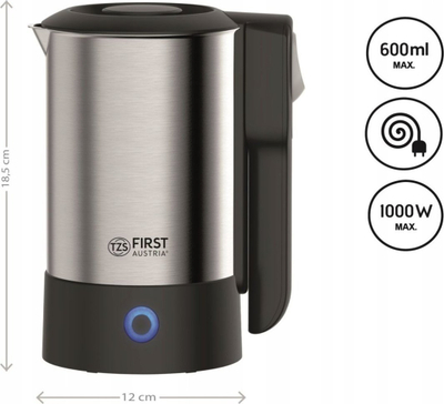 Ibrik elektrik udhëtimi First Austria FA-5425-4, 1000W, 0.6L, inoks