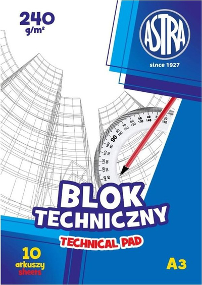 Bllok vizatimesh teknike Astra, A3, 10 fletë, 240g, pako me 10