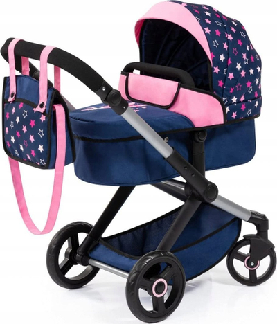 Karrocë kukllash Bayer XEO Deep, për kuklla deri 52 cm, me dorezë që rregullohet, blu rozë
