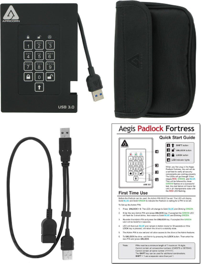 Hard disk i jashtëm Apricorn Aegis Padlock Fortress A25-3PL256-2000F, 2TB, USB 3.0, i zi