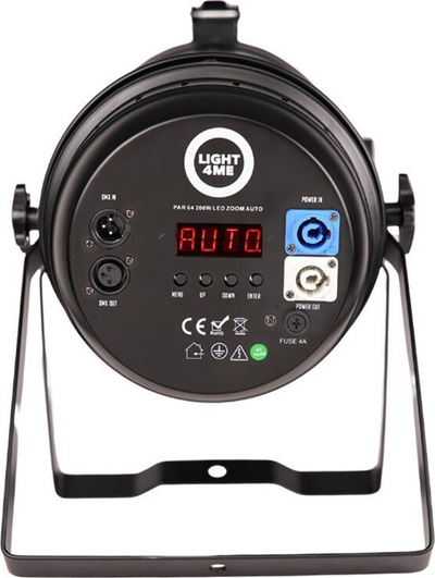Reflektor skenik Light4Me PAR 64 200W LED Zoom, dritë e ngrohtë e bardhë, i zi