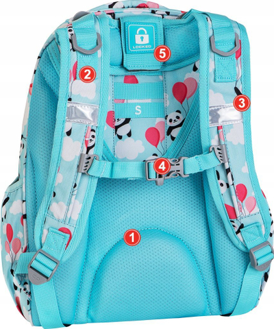 Çantë shkolle CoolPack Turtle Panda Balloons, 16", 25L, blu me panda