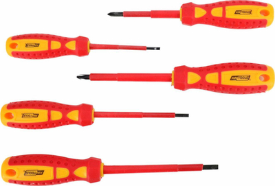 Set kaçavidash Awtools VDE S2, 5 copë, të izoluara 1000V, të kuqe e të verdha