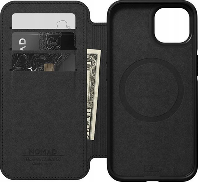 Këllëf folio Nomad Modern Leather për iPhone 13, lëkurë Horween, MagSafe, i zi