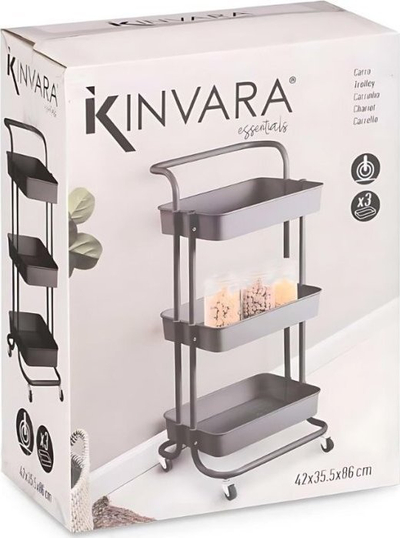 Karrocë servirje Kinvara, 3 kate, plastikë, e zezë