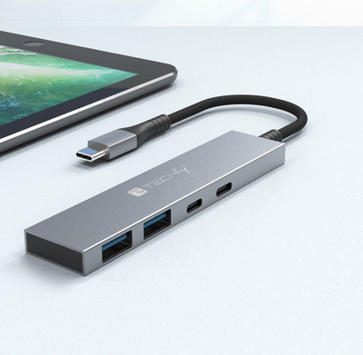 Hub USB Techly IUSB32C-HUB4AC, USB 3.2 Gen 1, 4 porta, gri