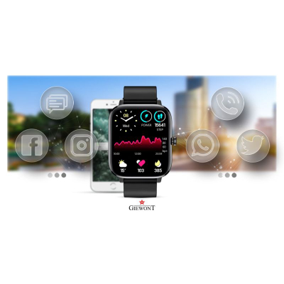 Smartwatch Giewont GW230-2, Bluetooth Call, ekran katror me ngjyra, i zi