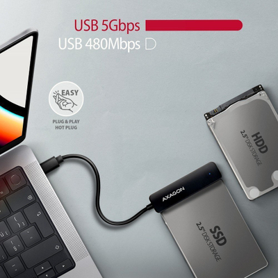Adapter USB Axagon ADSA-FP2C, USB-C 5Gbps, për 2.5" HDD / SSD, i zi