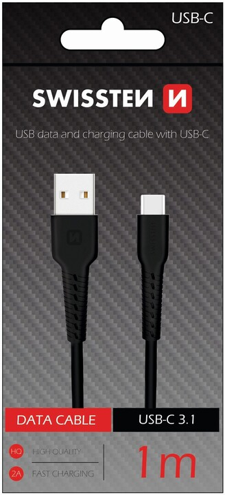 Kabllo Swissten USB / USB-C, 1.0m, e zezë