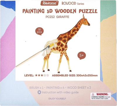 Puzzle 3D druri për pikturim Robotime Giraffe, lodër edukative, me bojëra dhe brushë