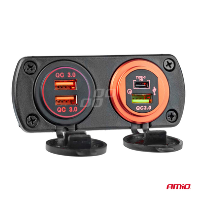 Karikues veture AMiO 02859, 2x dalje USB, Quick Charge 3.0, i kuq