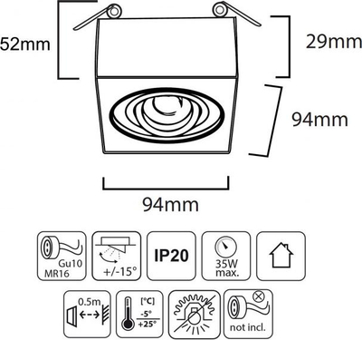 Spot tavani Maclean MCE464 B, MR-16, GU10, 94x94x32mm, i zi