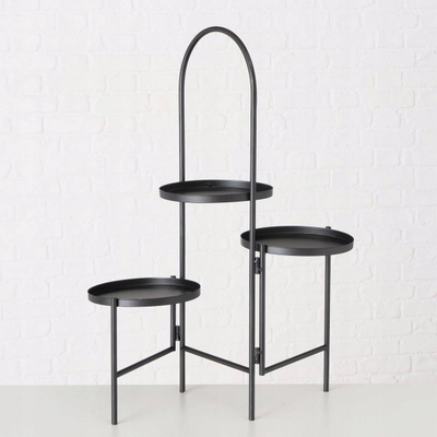 Stativ për lule Boltze Metal Flower Stand, me 3 kate, 68cm, i zi mat