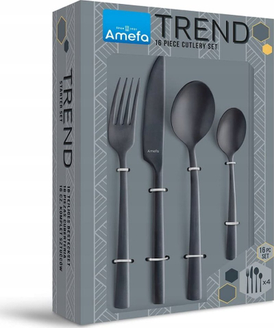 Set lugë e pirunë Amefa Manille, 16 pjesë, çelik inox, i zi