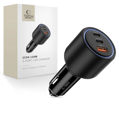 Полнач за автомобил Tech-Protect CC04, 3 порти, 130W, црн