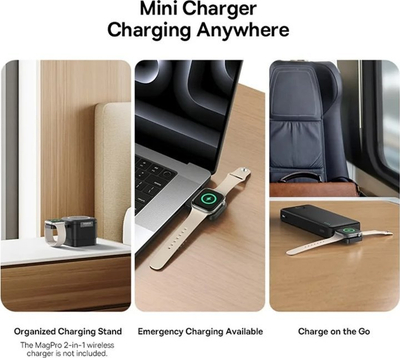 Магнетски полнач без кабли Baseus Mini, 2.5W, за Apple Watch S1 S10 SE Ultra, бел