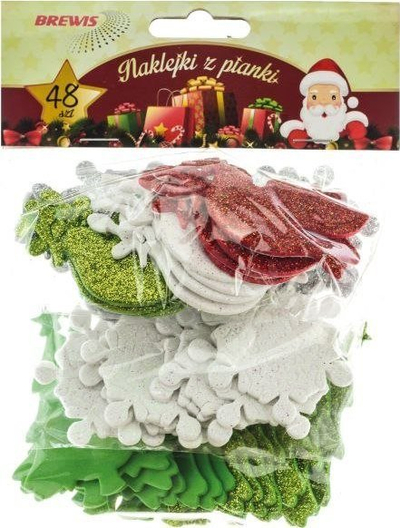 Stickerë dekorativë Brewis Glitter Foam, forma Krishtlindjesh, set 48 copë, shumëngjyrëshe