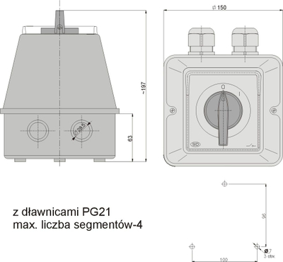 Çelës rrotullues Elektromet ŁK 63-13/5, 3P, 80A, IP65, me dry