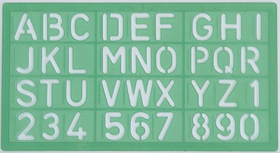 Stencil shkronjash dhe numrash Linex 1040M, alfabet latin, plastik, jeshil