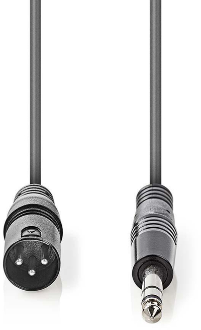 Аудио кабел Nedis Balanced, XLR 3-пин машки во 6.35 mm машки, 5 m, сив