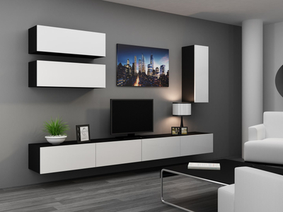 Komodë TV Cama Meble Vigo 140, 140x40x30cm, shkëlqim bardh e zi