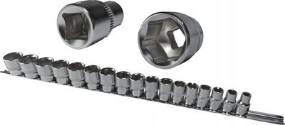 Set kapakësh Honiton Short Sockets 3/8", 17 copë, 8-24 mm, argjendtë