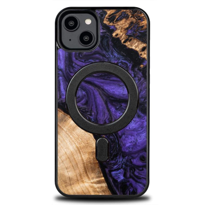 Mbulesë telefoni Bewood Unique Violet Fio për iPhone 15 Plus, dru dhe rrëshirë, MagSafe, vjollcë