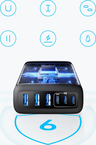 Karikues Anker 112W GaN, 6 porta, i zi