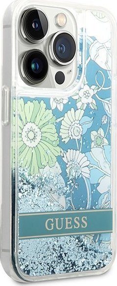 Mbulesë telefoni Guess GUHCP14XLFLSN për iPhone 14 Pro Max, Flower Liquid Glitter, jeshile