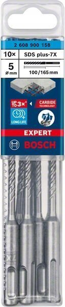 Set sfurqesh murature Bosch Expert 7X SDS Plus, 5mm 165mm, 10 copë
