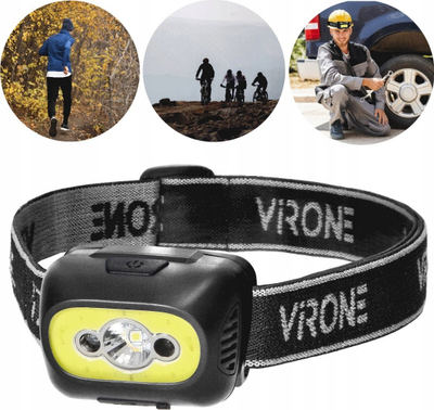 Fener frontal Virone Headlamp COB LED, karikim USB C, sensor lëvizjeje, i zi