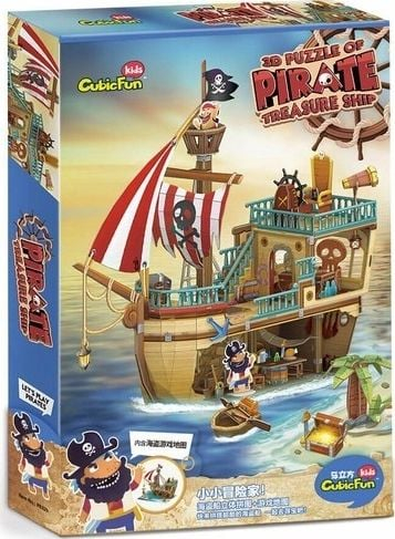 Puzzle 3D Cubicfun Pirate Ship with Treasure P832, shumëngjyrësh