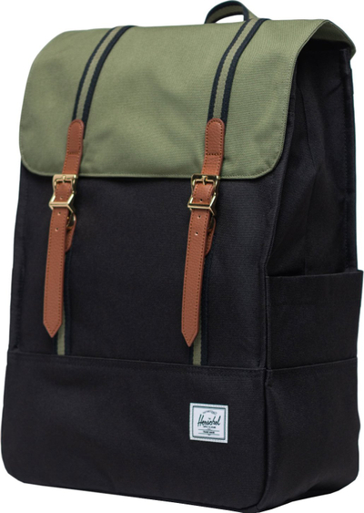 Çantë shpine Herschel Survey me vend për laptop 15", material EcoSystem, e zezë me jeshile