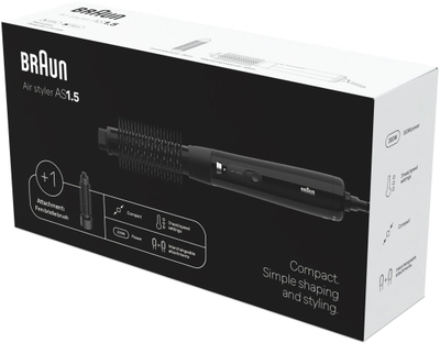 Furçë flokësh me ajër të nxehtë BaByliss Braun AS150, për tharje dhe stilim, portative, e zezë