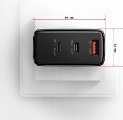 Karikues Axagon ACU-DPQ100, GaN 100W, 3 porta USB, i zi