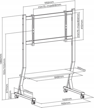 Stendë TV mobile Techly, 45"-90", 60kg, me raft AV
