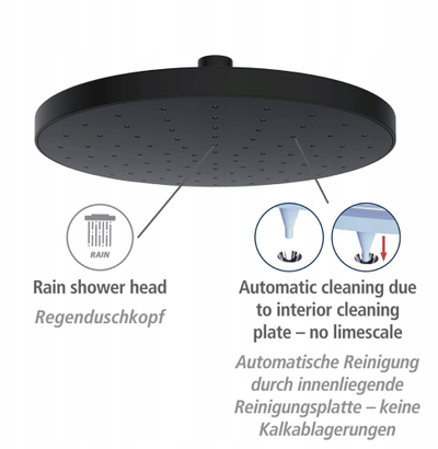 Kokë dushi WENKO Rain Shower, 22.5 cm, Automatic Cleaning, e zezë