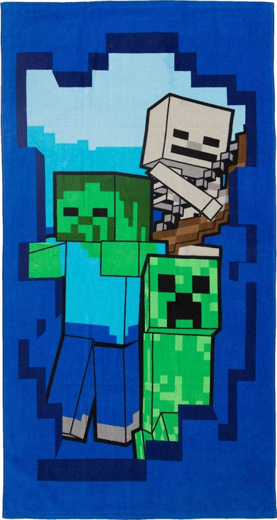 Peshqir plazhi Minecraft Watch Out, 70x140 cm, pambuk, blu