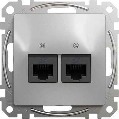 Prizë dyshe kompjuterike Schneider Electric Sedna Design SDD113462, 2xRJ45 Cat.6 UTP, e argjendtë