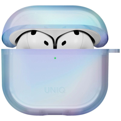 Kuti mbrojtëse Uniq Iridescia për AirPods 4, TPU, me karabinë, blu