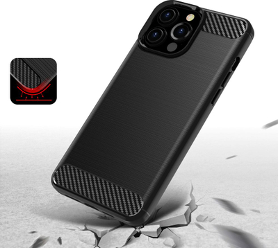 Mbrojtëse telefoni Hurtel Carbon Case për iPhone 13 Pro Max, gomë TPU e butë, pamje karboni, ngjyrë e zezë