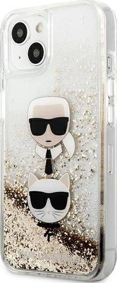 Капак за телефон Karl Lagerfeld Liquid Glitter Karl &amp; Choupette, за iPhone 13 Mini 5.4", тврда маска, златна боја