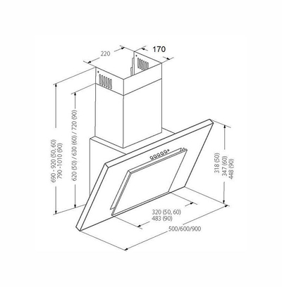 Kapak aspirues AKPO WK-4 NERO 2.0, 60cm, LED, i zi